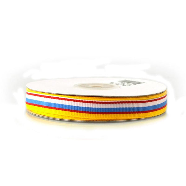 Rainbow Striped Grosgrain Ribbon, 5/8-Inch, 25 Yards, Red/Yellow/Blue/White