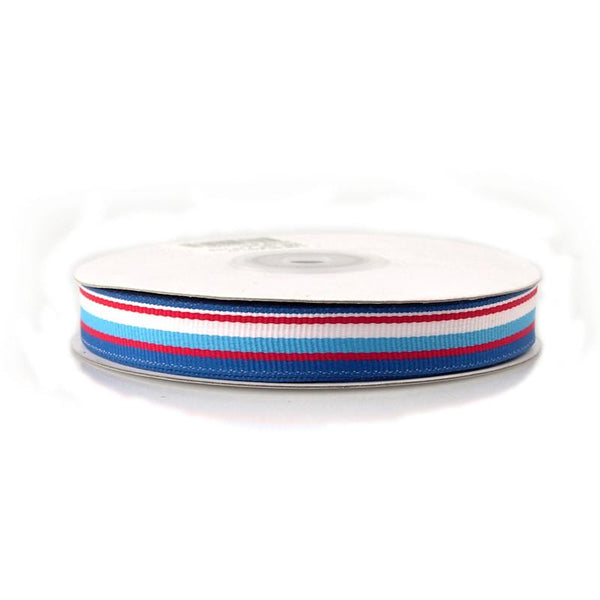 Rainbow Striped Grosgrain Ribbon, 5/8-Inch, 25 Yards, Blue/Royal Blue/Red/White