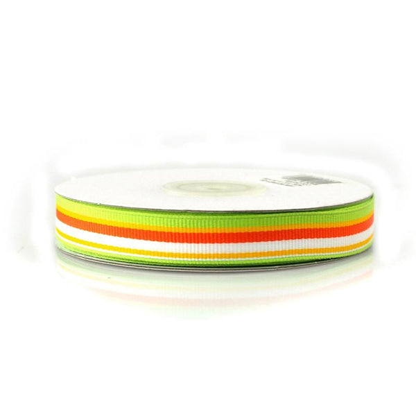 Rainbow Striped Grosgrain Ribbon, 5/8-Inch, 25 Yards, Mint/Yellow/Orange/White