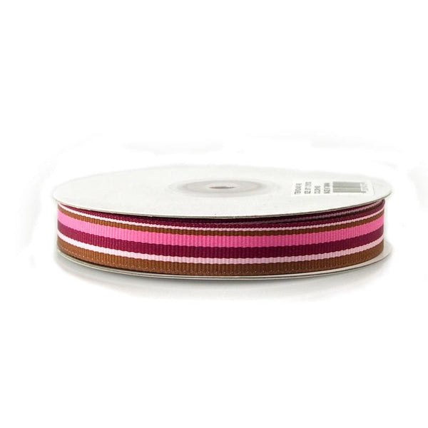 Rainbow Striped Grosgrain Ribbon, 5/8-Inch, 25 Yards, Burgundy/Pink/Brown/Azalea