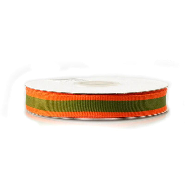 Rainbow Striped Grosgrain Ribbon, 5/8-Inch, 25 Yards, Orange/Moss