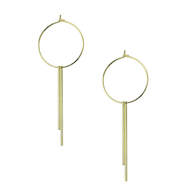 Hoop with Bar Fringe Earrings, Gold, 3-Inch