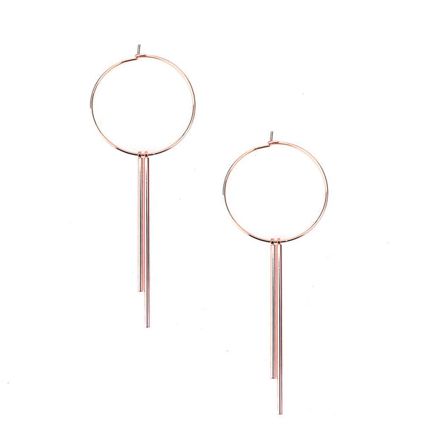 Hoop with Bar Fringe Earrings, Rose Gold, 3-Inch