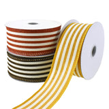 Cabana Stripes Faux Linen Wired Ribbon, 1-1/2-Inch, 10-Yard