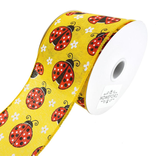 Ladybugs and Daisies Linen Wired Ribbon, Daffodil, 2-1/2-Inch, 10-Yard