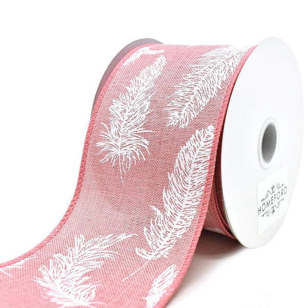 Feathers Linen Wired Ribbon, Blush, 2-1/2-Inch, 10-Yard