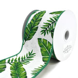 Tropical Leaves Linen Wired Ribbon, 2-1/2-Inch, 10-Yard