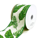 Tropical Leaves Linen Wired Ribbon, 2-1/2-Inch, 10-Yard