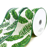 Tropical Leaves Linen Wired Ribbon, 2-1/2-Inch, 10-Yard