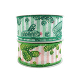 Cactus and Stripes Linen Wired Ribbon, 1-1/2-Inch, 10-Yard