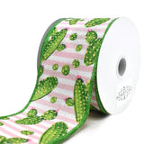 Cactus and Stripes Linen Wired Ribbon, 2-1/2-Inch, 10-Yard