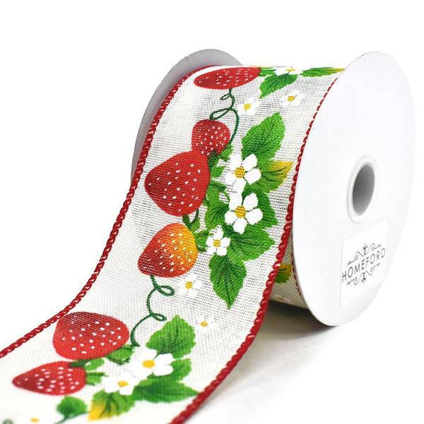 Strawberries Linen Wired Edge Ribbon, 2-1/2-Inch, 10-Yard