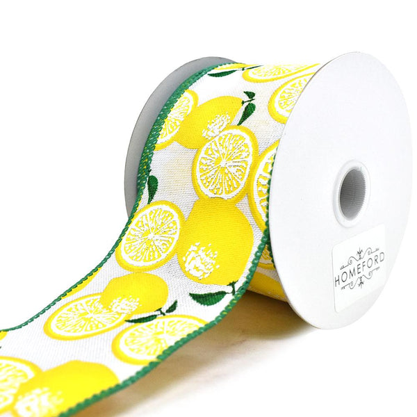 Lemons Linen Wired Edge Ribbon, White, 2-1/2-Inch, 10-Yard