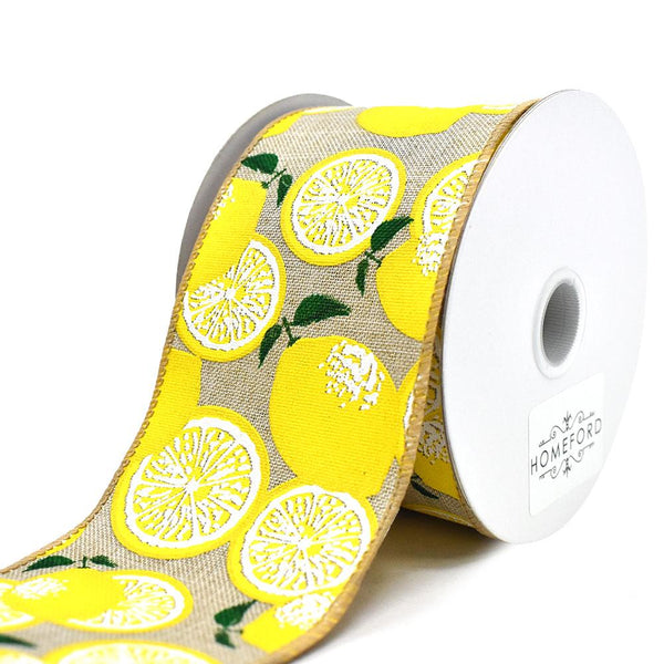 Lemons Linen Wired Edge Ribbon, Natural, 2-1/2-Inch, 10-Yard