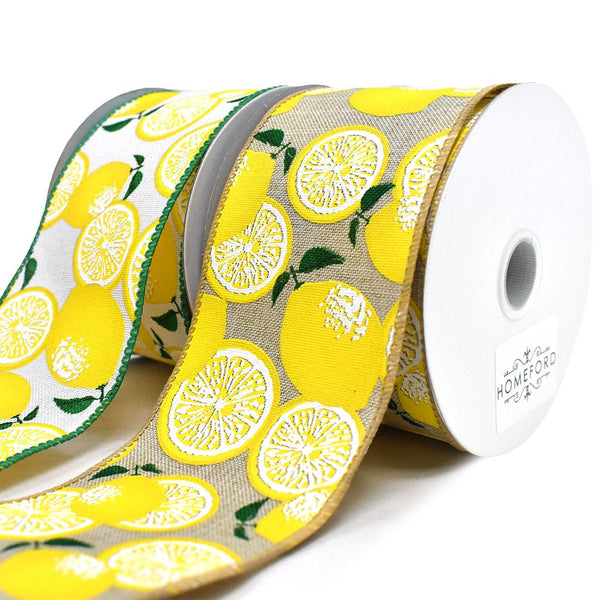 Lemons Linen Wired Edge Ribbon, 2-1/2-Inch, 10-Yard