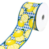 Gingham Printed Lemons Wired Ribbon, 2-1/2-Inch, 10-Yard