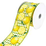 Gingham Printed Lemons Wired Ribbon, 2-1/2-Inch, 10-Yard