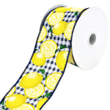 Gingham Printed Lemons Wired Ribbon, 2-1/2-Inch, 10-Yard