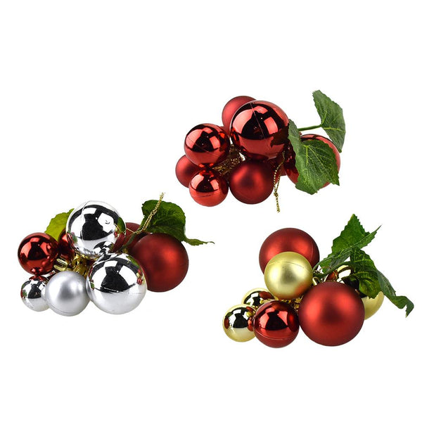 Matte and Metallic Grape Cluster Christmas Ornaments, Red, 4-Inch, 3-Piece