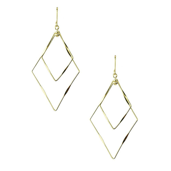 Geometrical Diamond Shaped Drop Dangle Earrings, Gold, 2-Inch