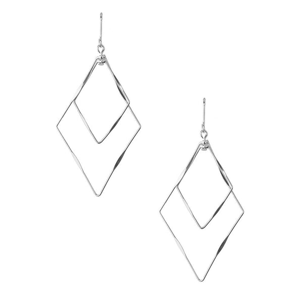 Geometrical Diamond Shaped Drop Dangle Earrings, Silver, 2-Inch