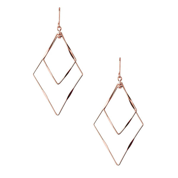 Geometrical Diamond Shaped Drop Dangle Earrings, Rose Gold, 2-Inch