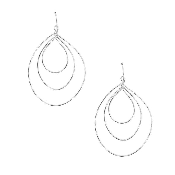 Geometrical Spiral Tear Drop Earrings, Silver, 2-Inch