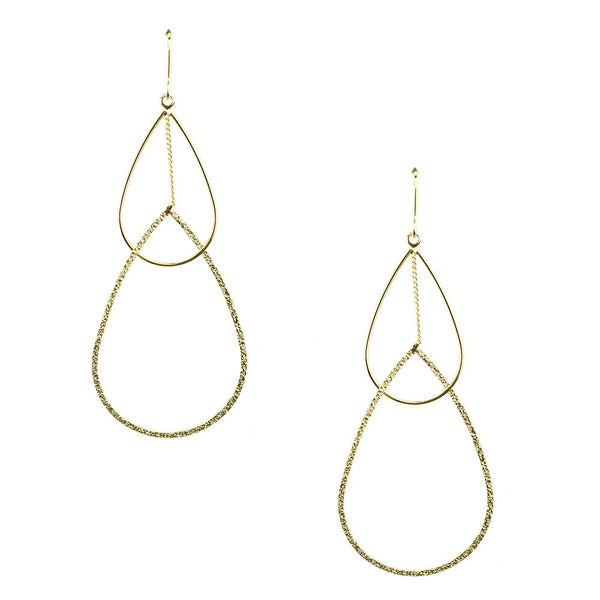 Double Tear Drop Dangle Earrings, Gold, 2-1/2-Inch