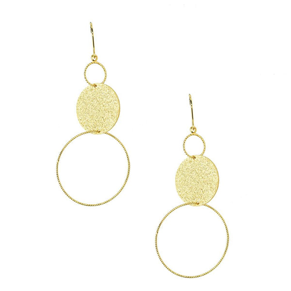 Geometric Textured Circle Drop Earrings, Gold, 2-Inch