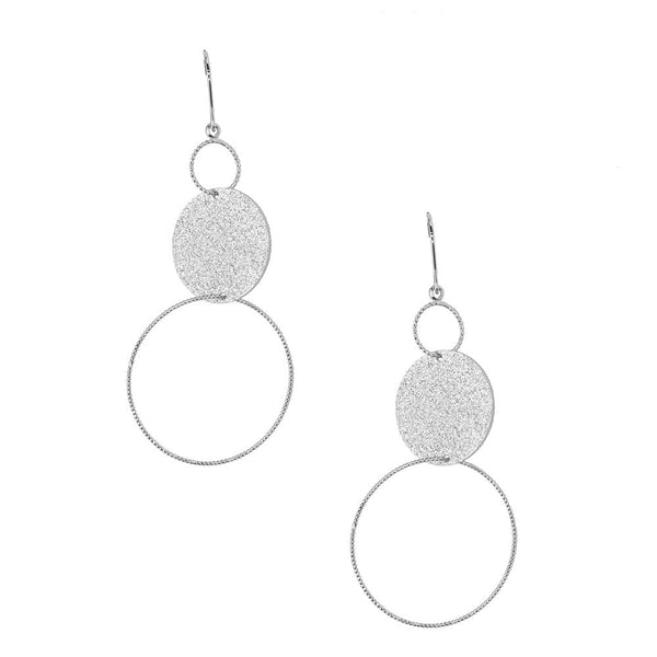 Geometric Textured Circle Drop Earrings, Silver, 2-Inch