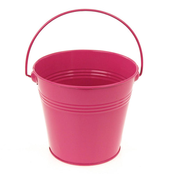 Metal Pail Bucket Party Favor, 5-Inch, Fuchsia