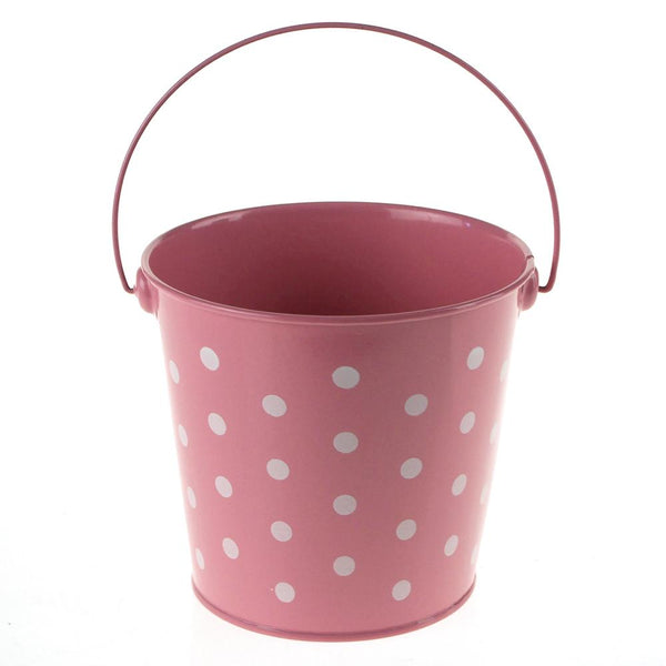 Polka Dot Metal Pail Bucket Party Favor, 5-Inch, Light Pink