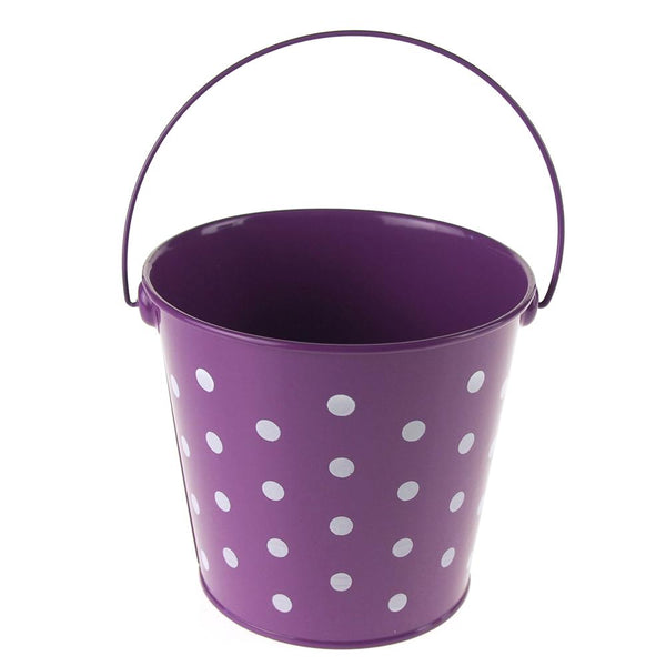 Polka Dot Metal Pail Bucket Party Favor, 5-Inch, Purple