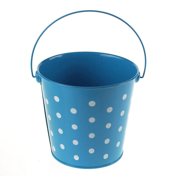 Polka Dot Metal Pail Bucket Party Favor, 5-Inch, Turquoise