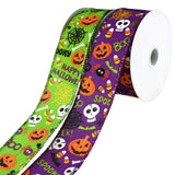 Cartoon Pumpkin and Skull Wired Ribbon, 1-1/2-Inch, 10-Yard