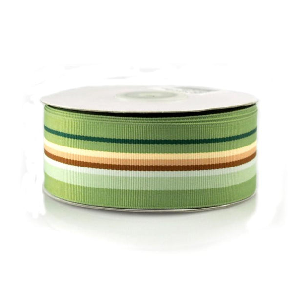 Rainbow Striped Grosgrain Ribbon, 1-1/2-Inch, 25 Yards, Multi-Moss Green