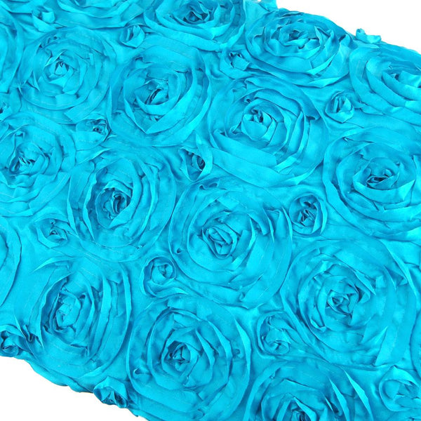 Satin Rosette Table Overlay With Serged Edge, 72-Inch x 72-Inch, Turquoise