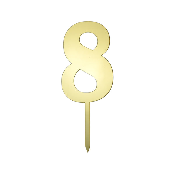 Metallic Acrylic Number 8 Cake Topper, Gold, 7-1/2-Inch