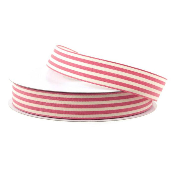 Striped Cotton Ivory Ribbon, 7/8-inch, 25-yard, Wine