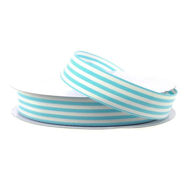 Striped Cotton Ivory Ribbon, 7/8-inch, 25-yard, Blue