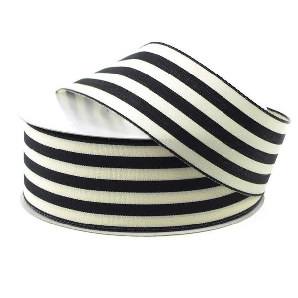 Striped Cotton Ivory Ribbon, 1-1/2-Inch, 25 Yards, Black