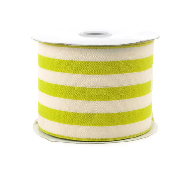 Striped Cotton Ivory Ribbon, 2-1/2-Inch, 10 Yards, Green