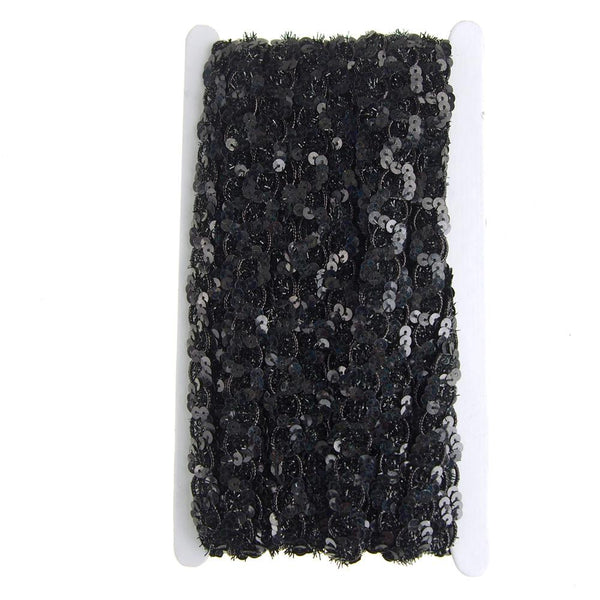 Metallic Sequin Waved Trim, Black, 18mm, 15-Yards