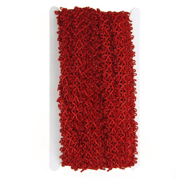 Metallic Flowered Braided Trim, Red, 20mm, 18-Yards