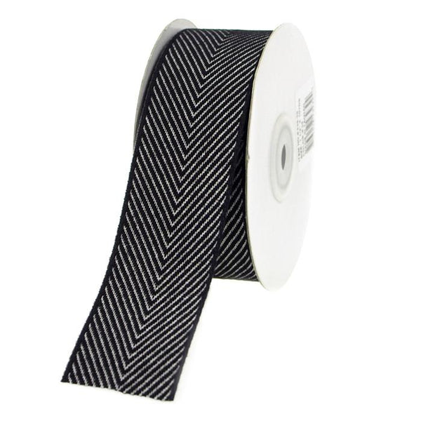 Chevron Herringbone Cotton Ribbon, 1-1/2-Inch, 10 Yards, Black