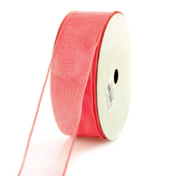 Sheer Chiffon Ribbon Wired Edge, 1-1/2-inch, 25-yard, Melon