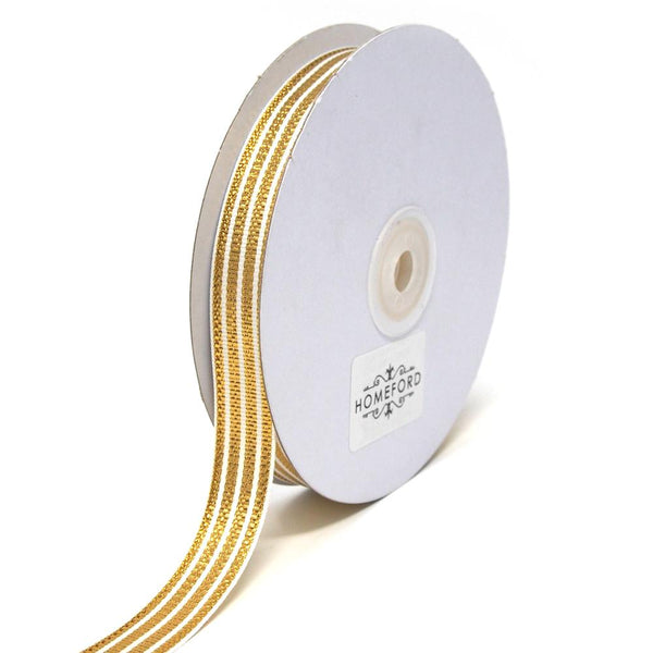 Metallic Seersucker Stripes Grosgrain Ribbon, 5/8-Inch, 25-Yard, Gold