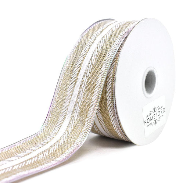 Feathered Stripes Iridescent Edge Linen Wired Ribbon, 1-1/2-Inch, 10-Yard