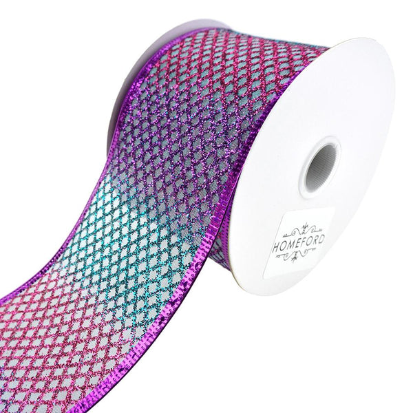 Mermaid Glitter Net Wired Ribbon, 2-1/2-Inch, 10-Yard