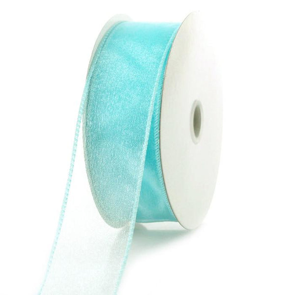 Sheer Chiffon Ribbon Wired Edge, 1-1/2-inch, 25-yard, Aqua